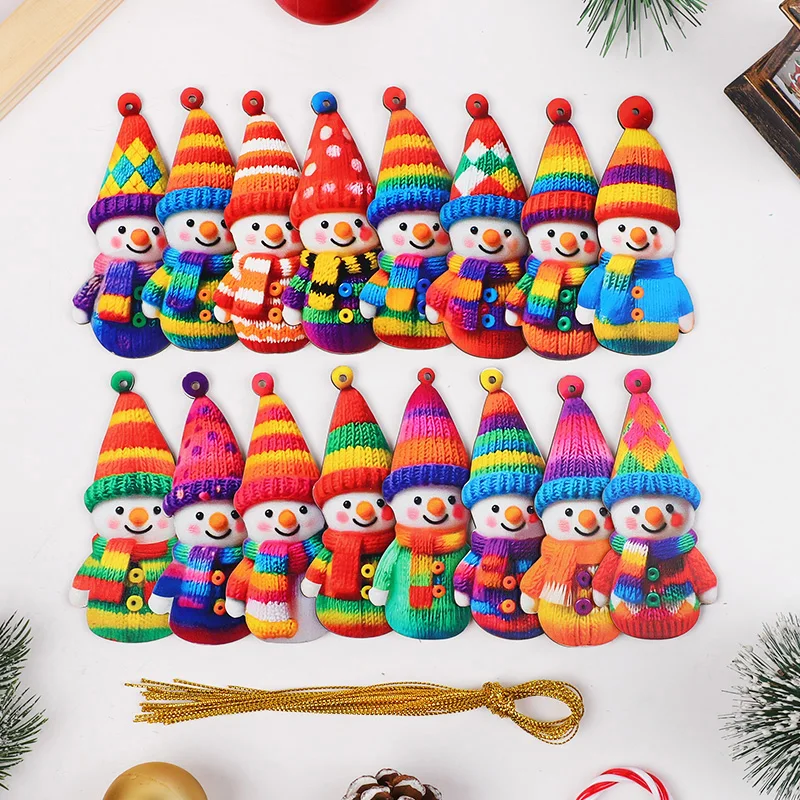16pcs Cute Snowman Wooden Ornaments Christmas Tree Hanging Pendants For Xmas Party Home Wall Room Decoration 2026 New Year Gifts