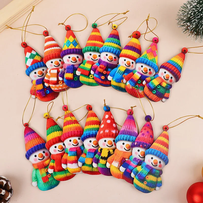 16pcs Cute Snowman Wooden Ornaments Christmas Tree Hanging Pendants For Xmas Party Home Wall Room Decoration 2026 New Year Gifts