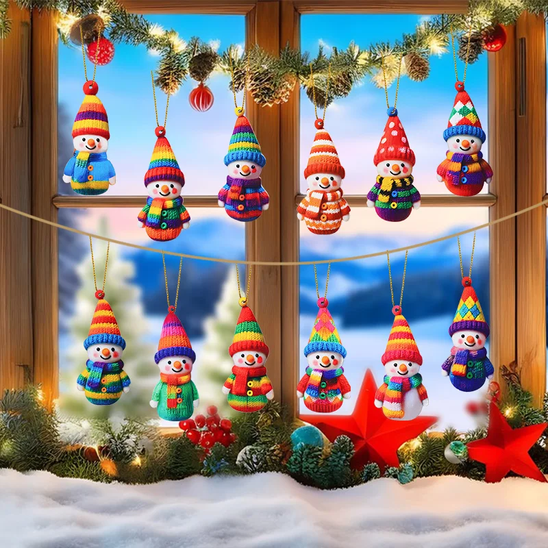 16pcs Cute Snowman Wooden Ornaments Christmas Tree Hanging Pendants For Xmas Party Home Wall Room Decoration 2026 New Year Gifts