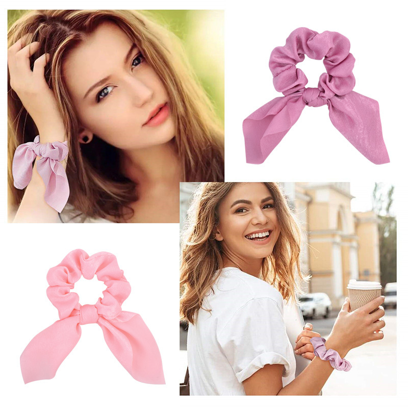 Chiffon Bowknot Silk Hair Scrunchies Women Rabbit Ear Ponytail Holder Hair Ties Hair Rope Rubber Bands Headwear Hair Accessories