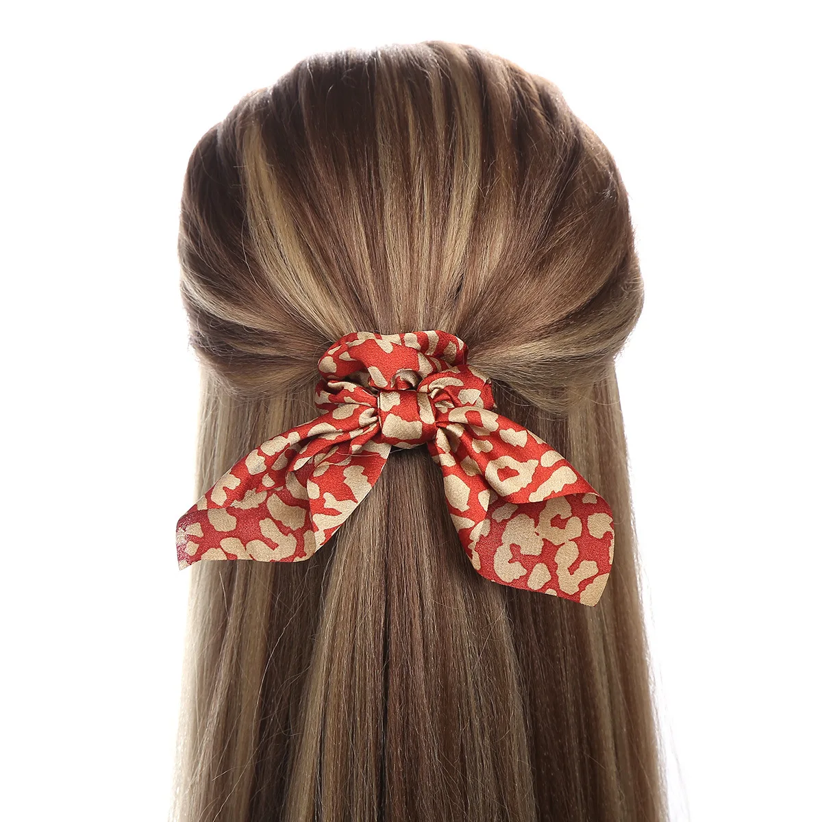 Women Silk Scrunchies Elastic Hair Ties Rabbit Ears Floral Leopard Print Hair Band Ponytail Hair Ropes Girls Accessories