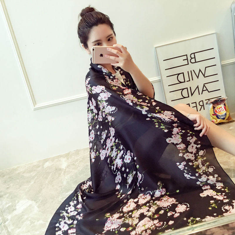 100% Natural Silk Scarf Women Luxury Brand Digital Print Flowers Silk Pashmina Shawl Female Long Bandana Foulard 2020 Oversize