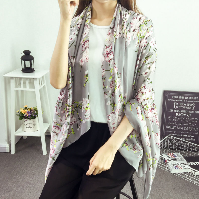 100% Natural Silk Scarf Women Luxury Brand Digital Print Flowers Silk Pashmina Shawl Female Long Bandana Foulard 2020 Oversize