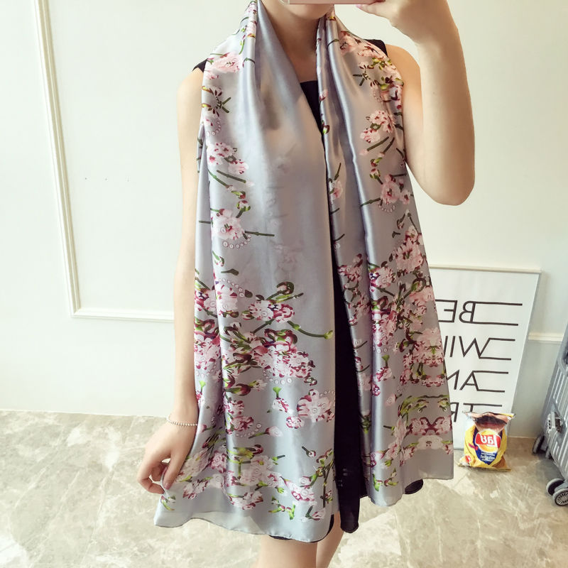 100% Natural Silk Scarf Women Luxury Brand Digital Print Flowers Silk Pashmina Shawl Female Long Bandana Foulard 2020 Oversize