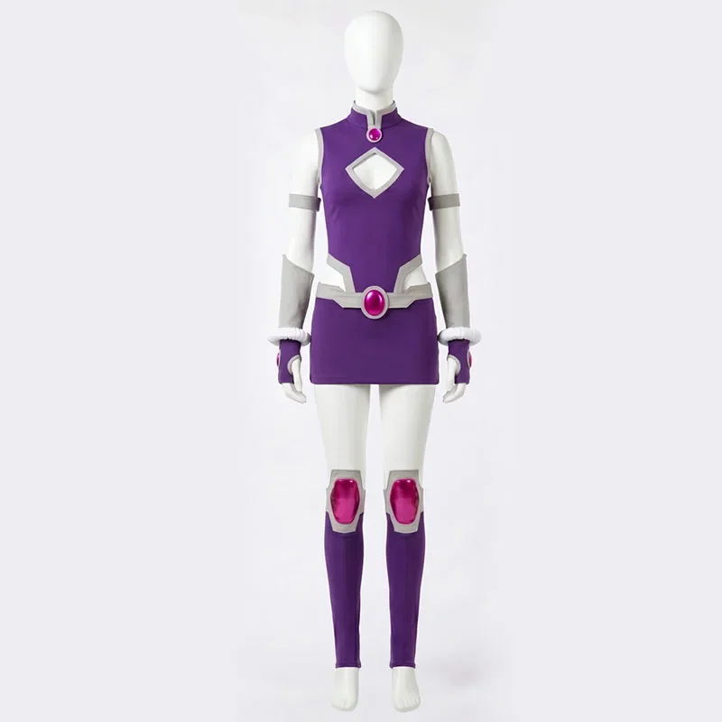 Halloween Koriand'r Cosplay Costumes Starfire Adult Women Purple Battle Bodysuit Fantasy Outfits Carnival Role Play Party Suit