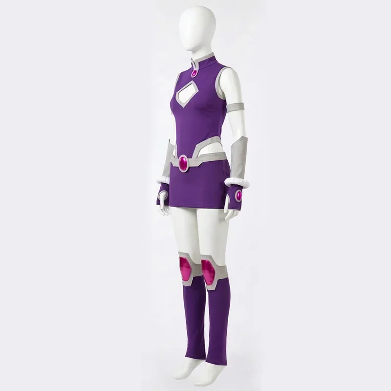Halloween Koriand'r Cosplay Costumes Starfire Adult Women Purple Battle Bodysuit Fantasy Outfits Carnival Role Play Party Suit
