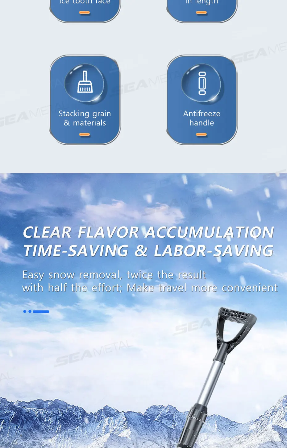 SEAMETAL Detachable Telescopic Winter Snow Ice Shovel Portable ABS Plastic Collapsible Snow Shovel for Outdoor Car Cleaning Tool