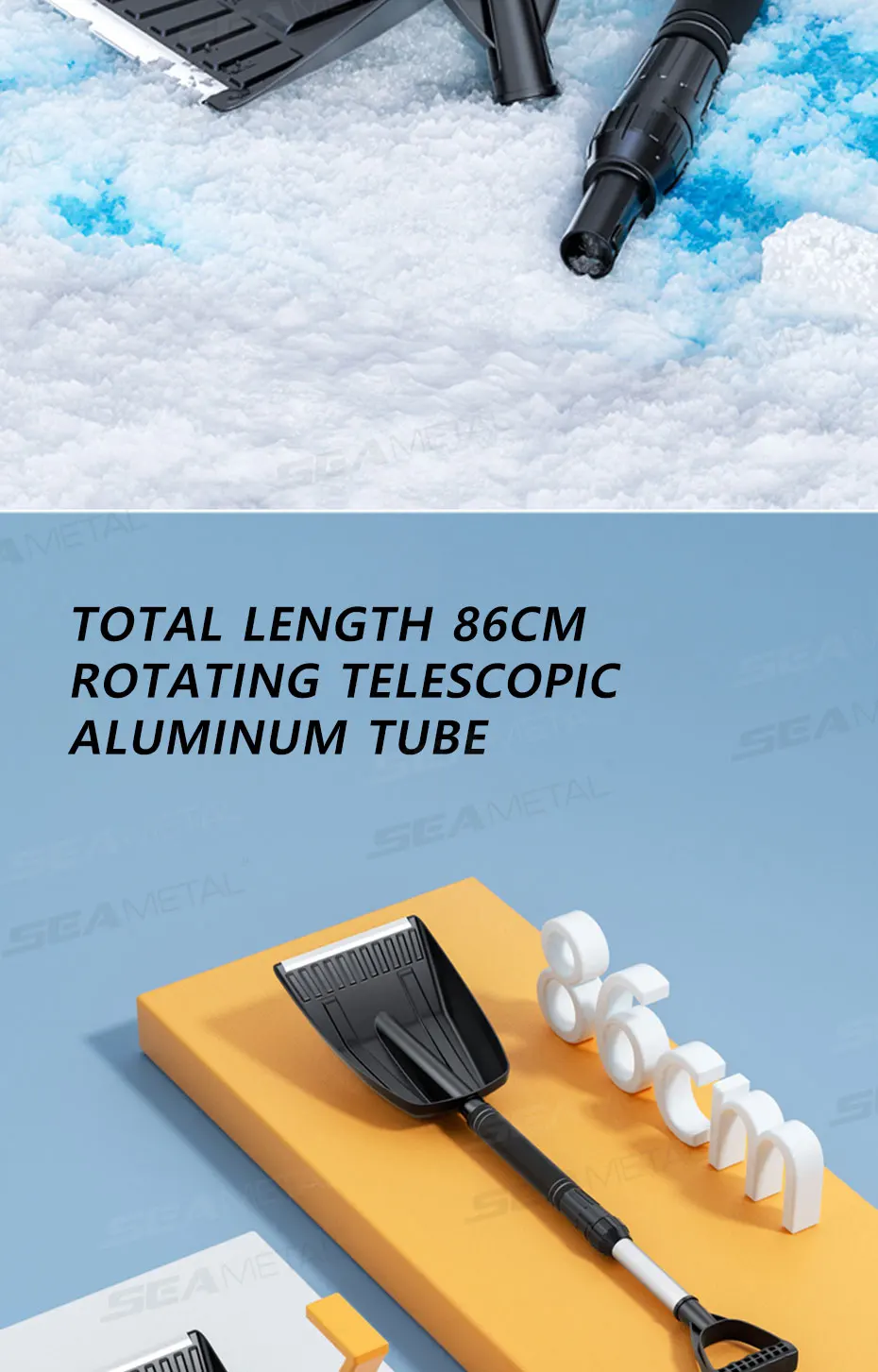 SEAMETAL Detachable Telescopic Winter Snow Ice Shovel Portable ABS Plastic Collapsible Snow Shovel for Outdoor Car Cleaning Tool