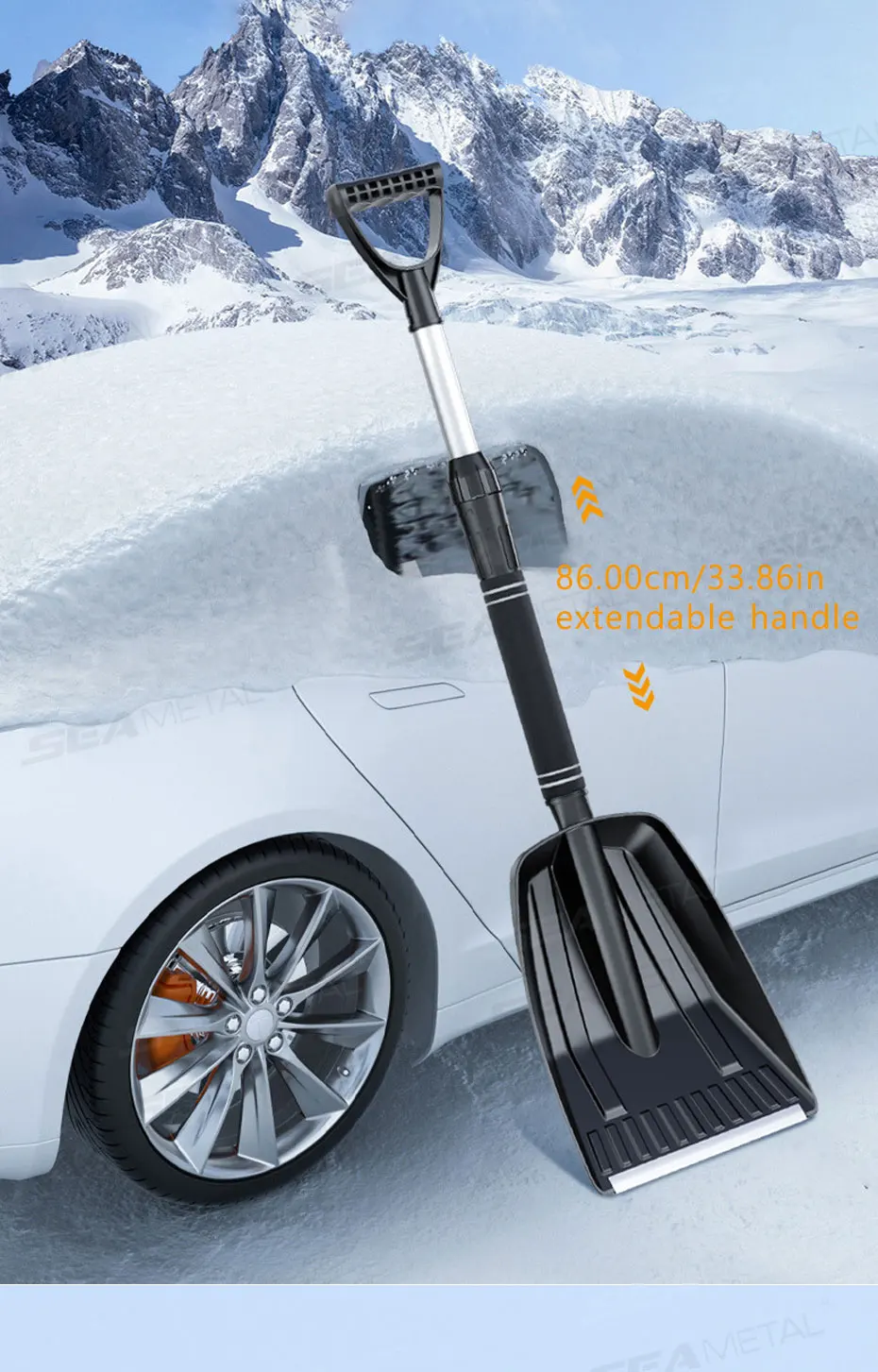 SEAMETAL Detachable Telescopic Winter Snow Ice Shovel Portable ABS Plastic Collapsible Snow Shovel for Outdoor Car Cleaning Tool
