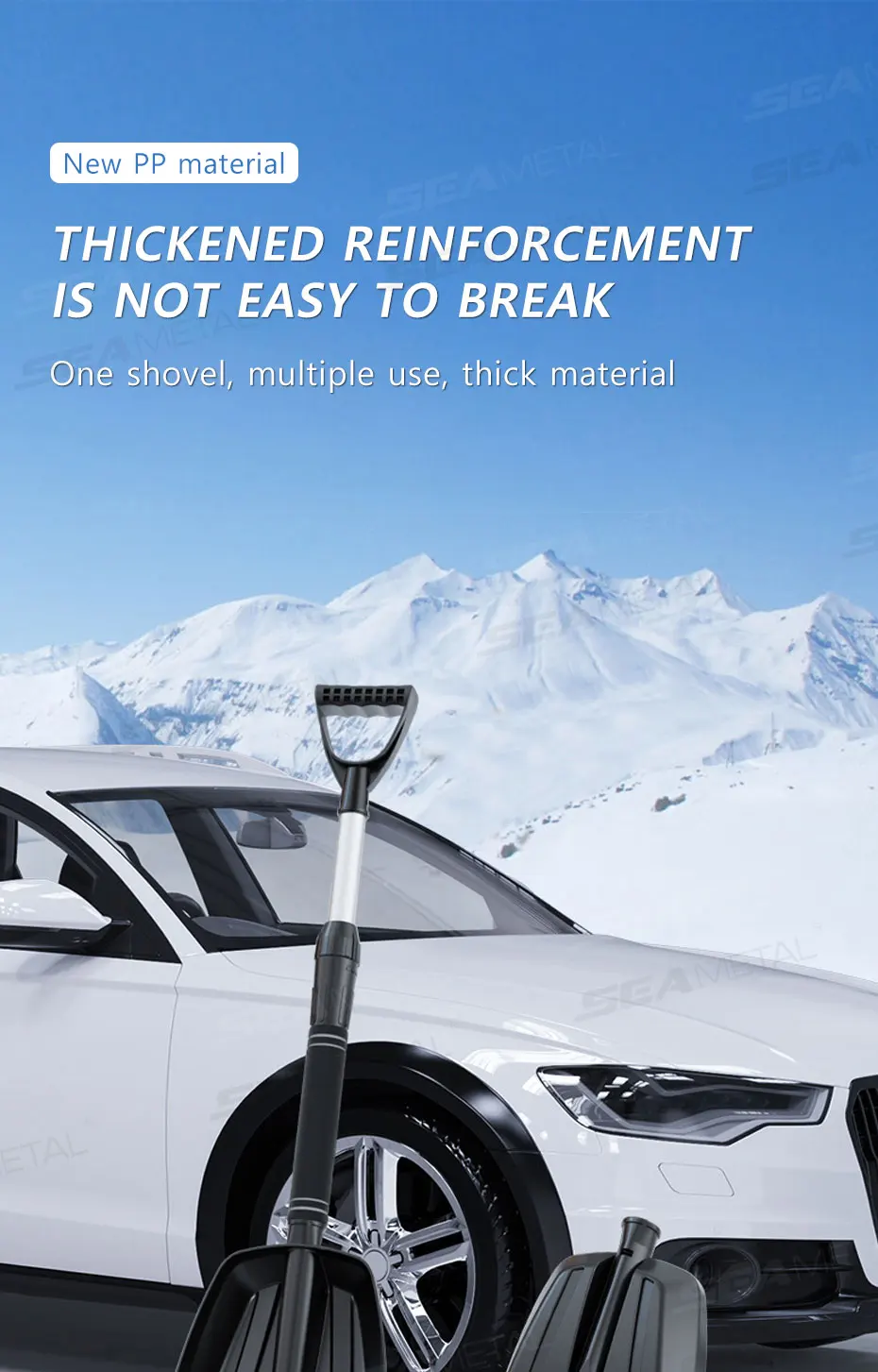SEAMETAL Detachable Telescopic Winter Snow Ice Shovel Portable ABS Plastic Collapsible Snow Shovel for Outdoor Car Cleaning Tool