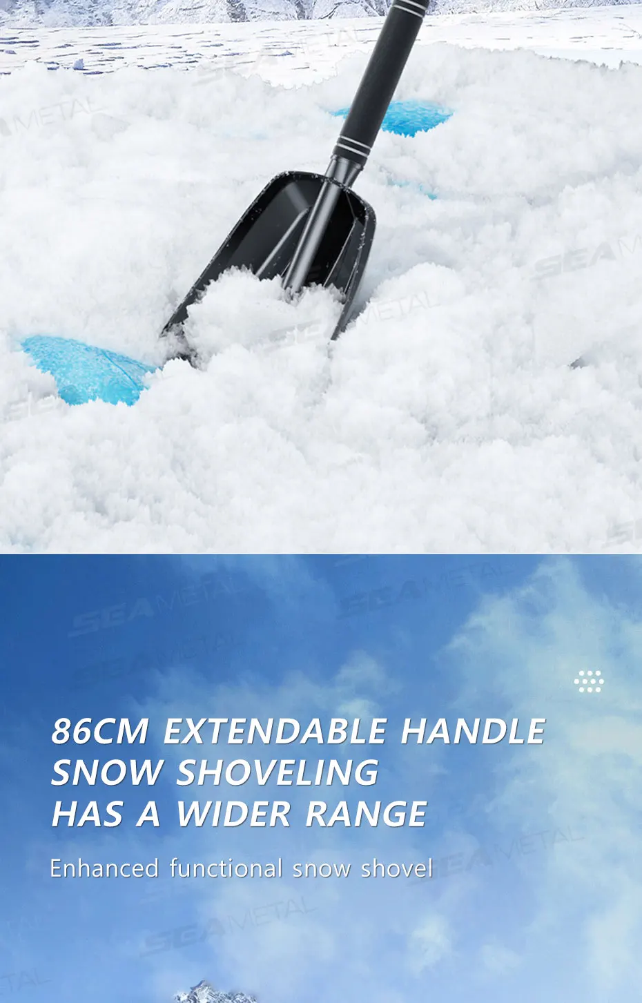 SEAMETAL Detachable Telescopic Winter Snow Ice Shovel Portable ABS Plastic Collapsible Snow Shovel for Outdoor Car Cleaning Tool