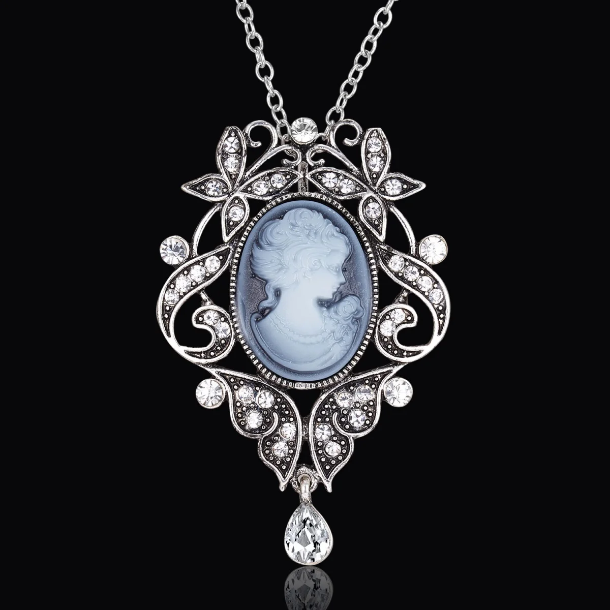 Vintage Cameo Beauty Portrait Pendant Necklace For Women Men Luxury Resin Lady Queen Flower Butterfly Long Sweater Chain Jewelry