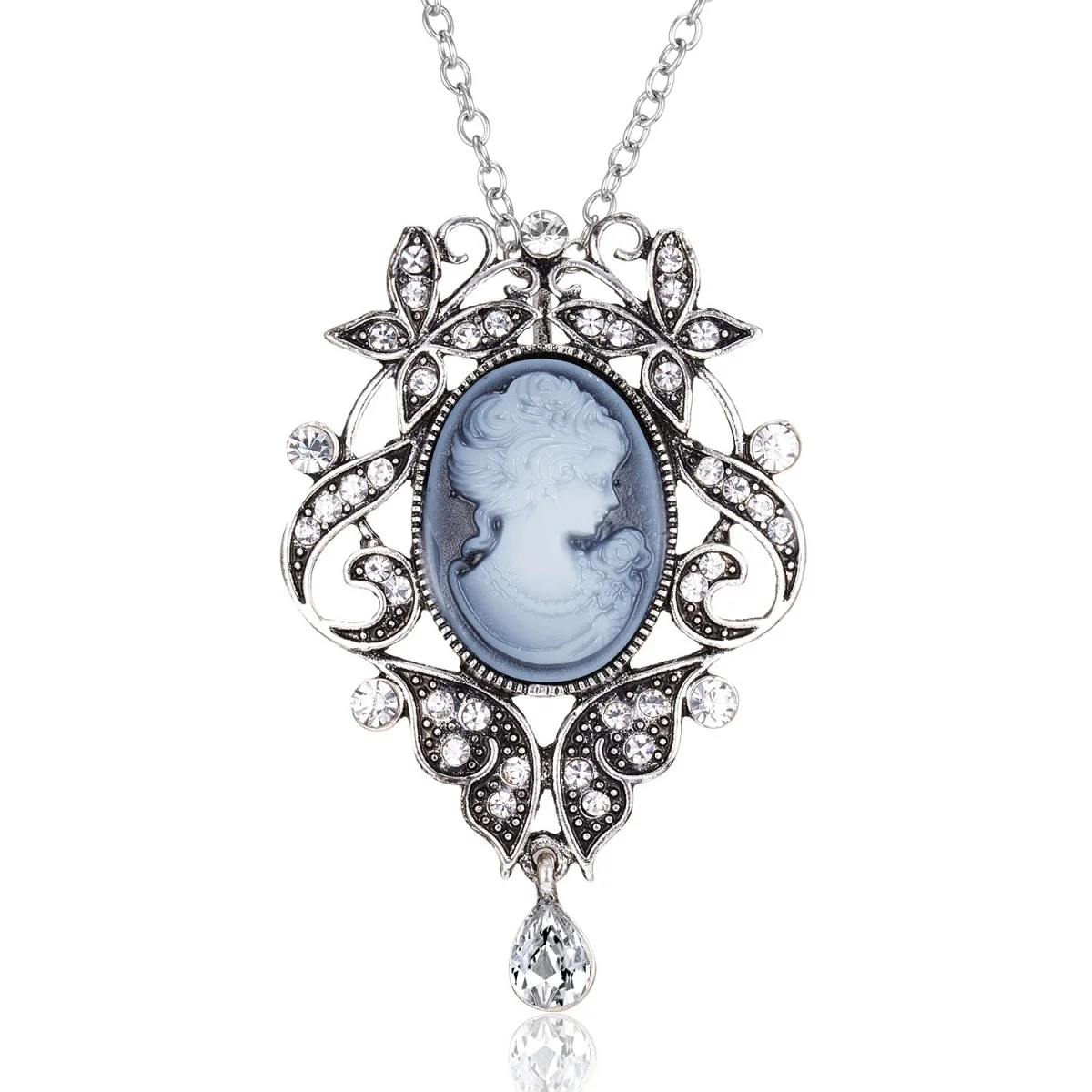 Vintage Cameo Beauty Portrait Pendant Necklace For Women Men Luxury Resin Lady Queen Flower Butterfly Long Sweater Chain Jewelry