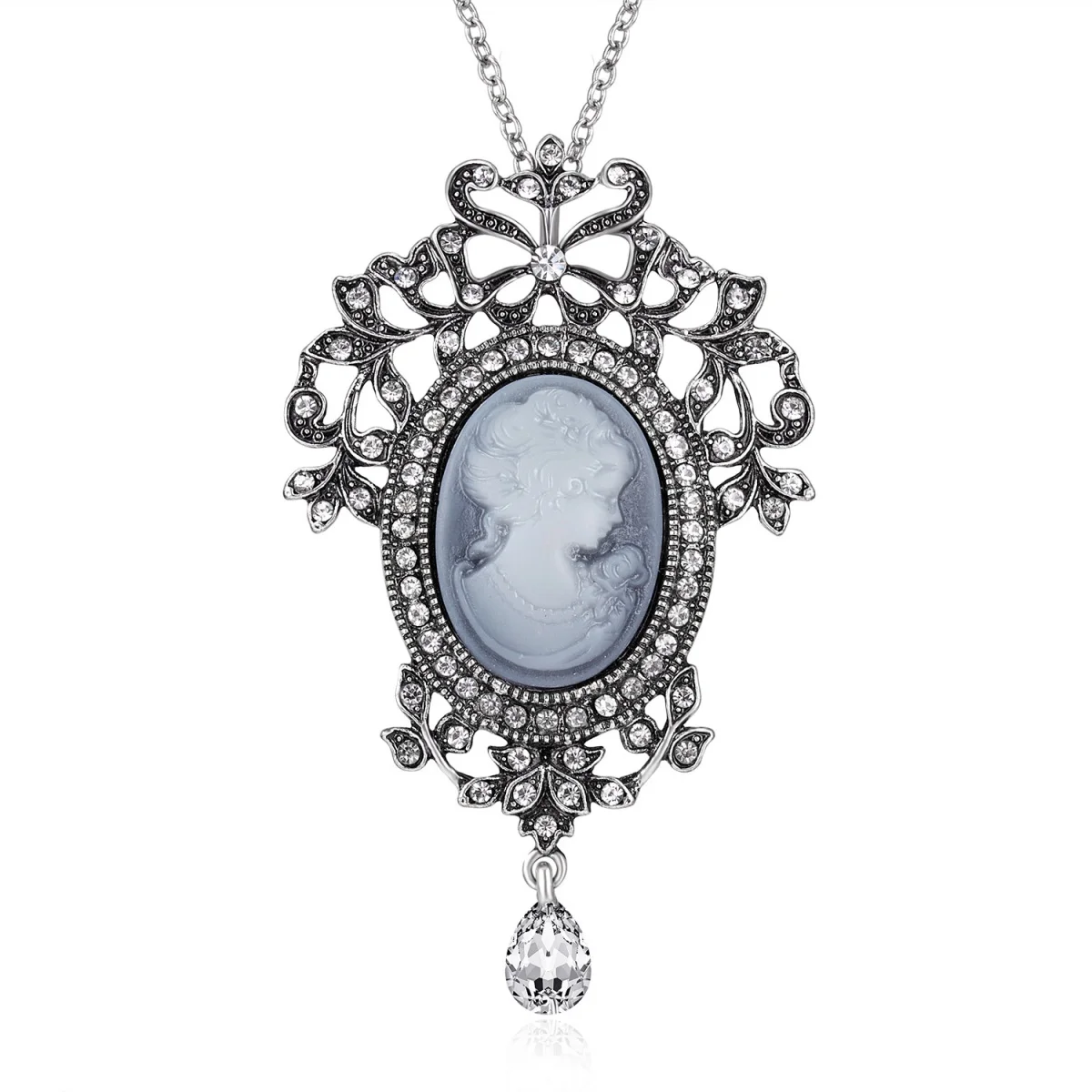 Vintage Cameo Beauty Portrait Pendant Necklace For Women Men Luxury Resin Lady Queen Flower Butterfly Long Sweater Chain Jewelry