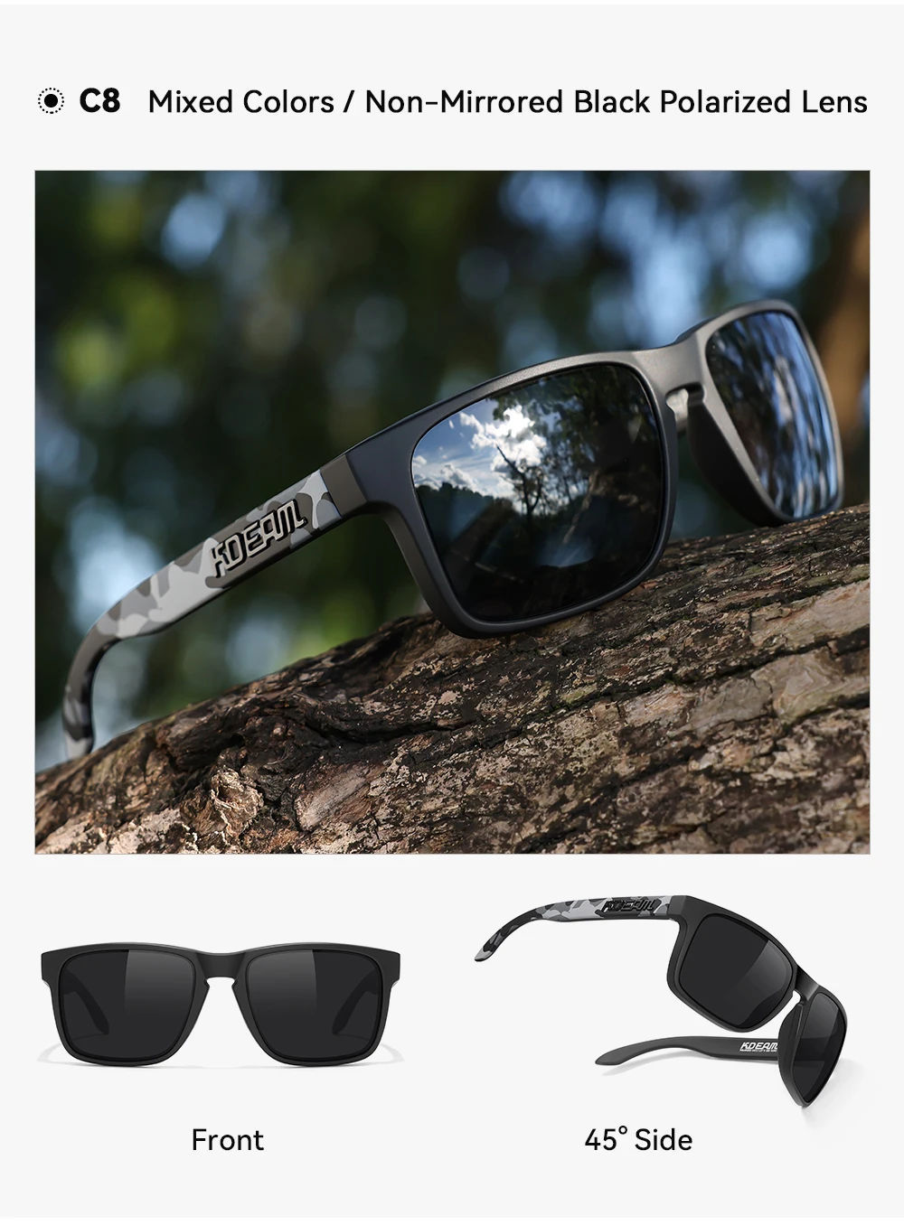 KDEAM Classic Fishing Polarized Sunglasses Large Size 148mm Overall Width Photochromic Sun Glasses For Driving Jogging Riding