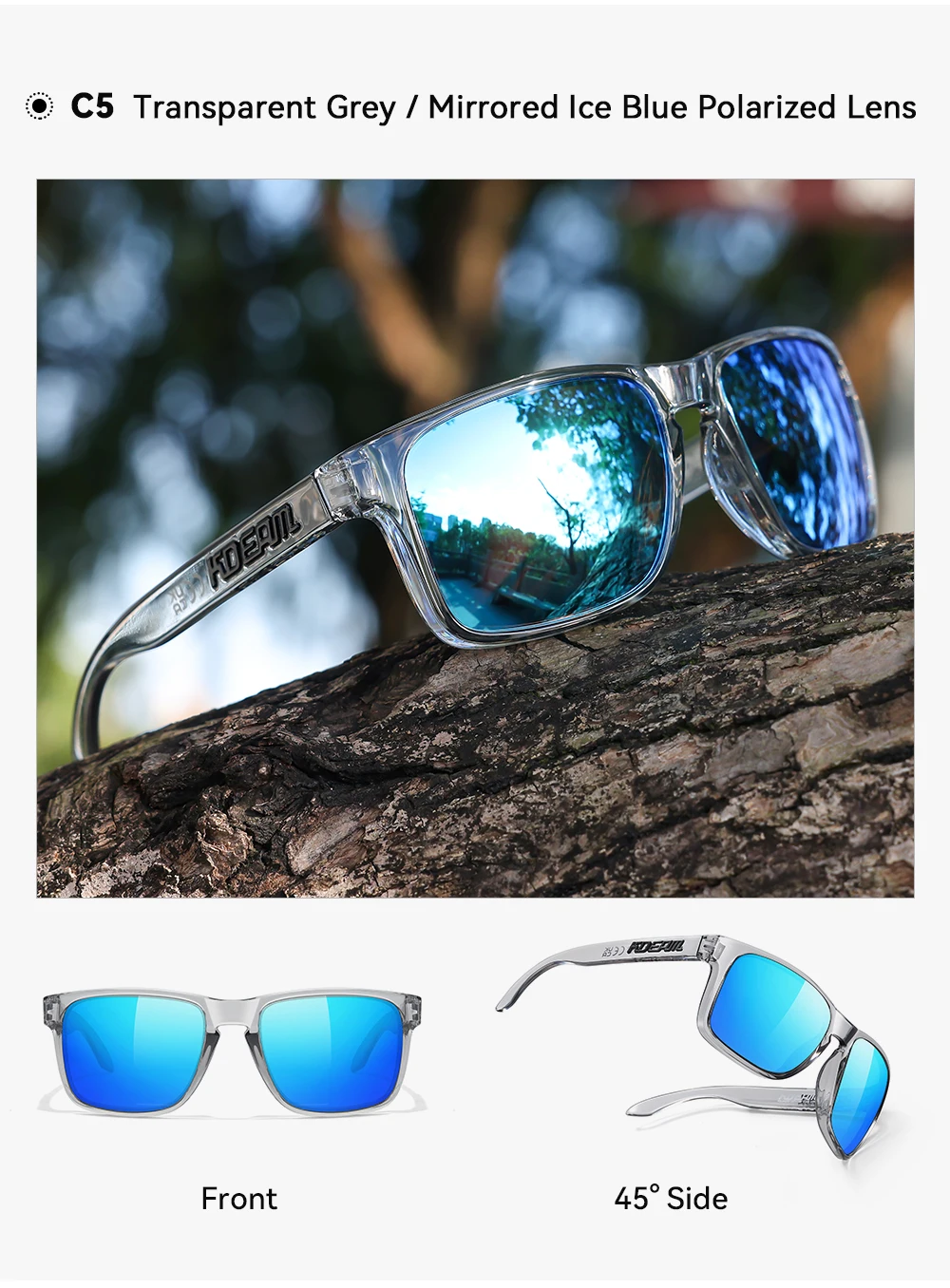 KDEAM Classic Fishing Polarized Sunglasses Large Size 148mm Overall Width Photochromic Sun Glasses For Driving Jogging Riding