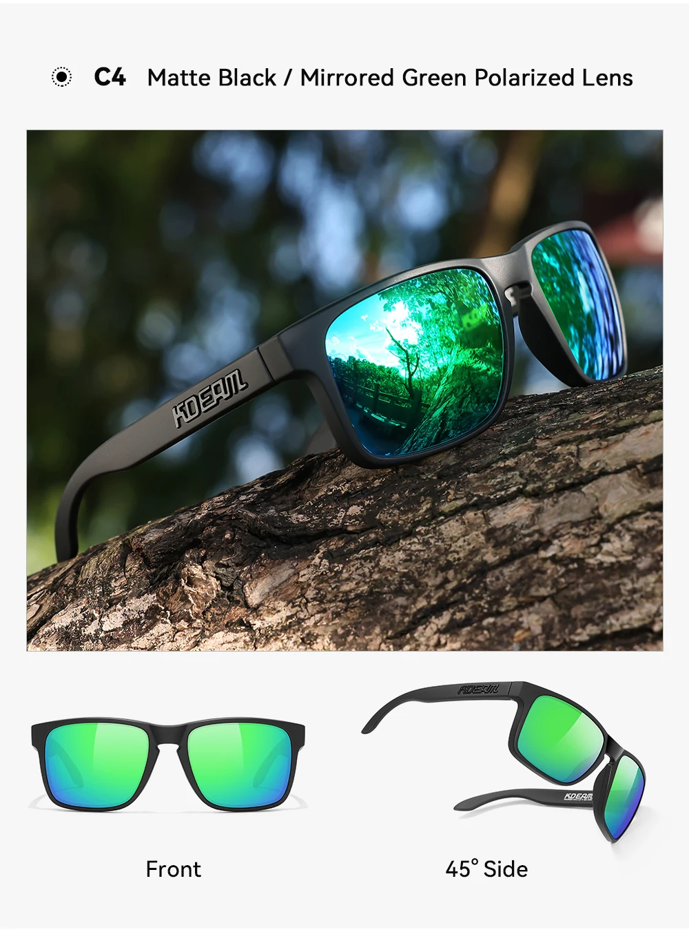 KDEAM Classic Fishing Polarized Sunglasses Large Size 148mm Overall Width Photochromic Sun Glasses For Driving Jogging Riding