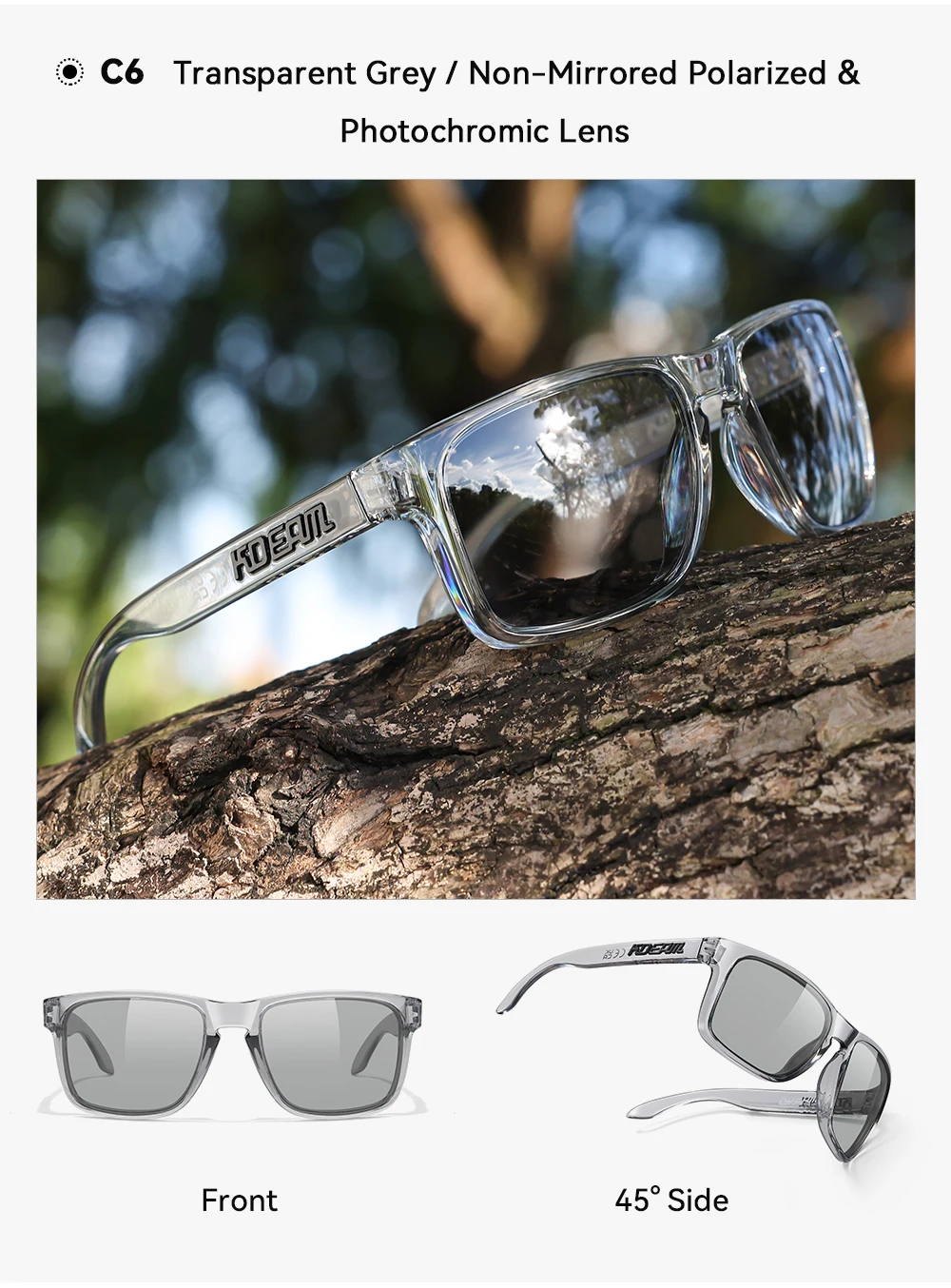 KDEAM Classic Fishing Polarized Sunglasses Large Size 148mm Overall Width Photochromic Sun Glasses For Driving Jogging Riding
