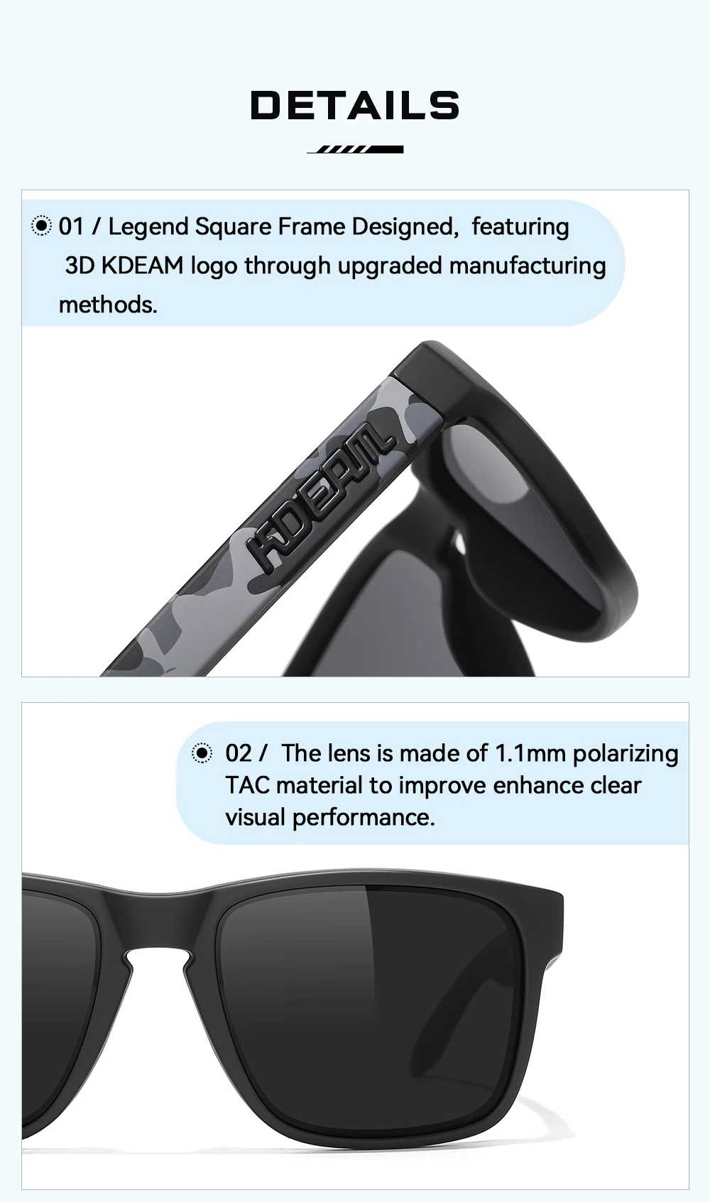 KDEAM Classic Fishing Polarized Sunglasses Large Size 148mm Overall Width Photochromic Sun Glasses For Driving Jogging Riding
