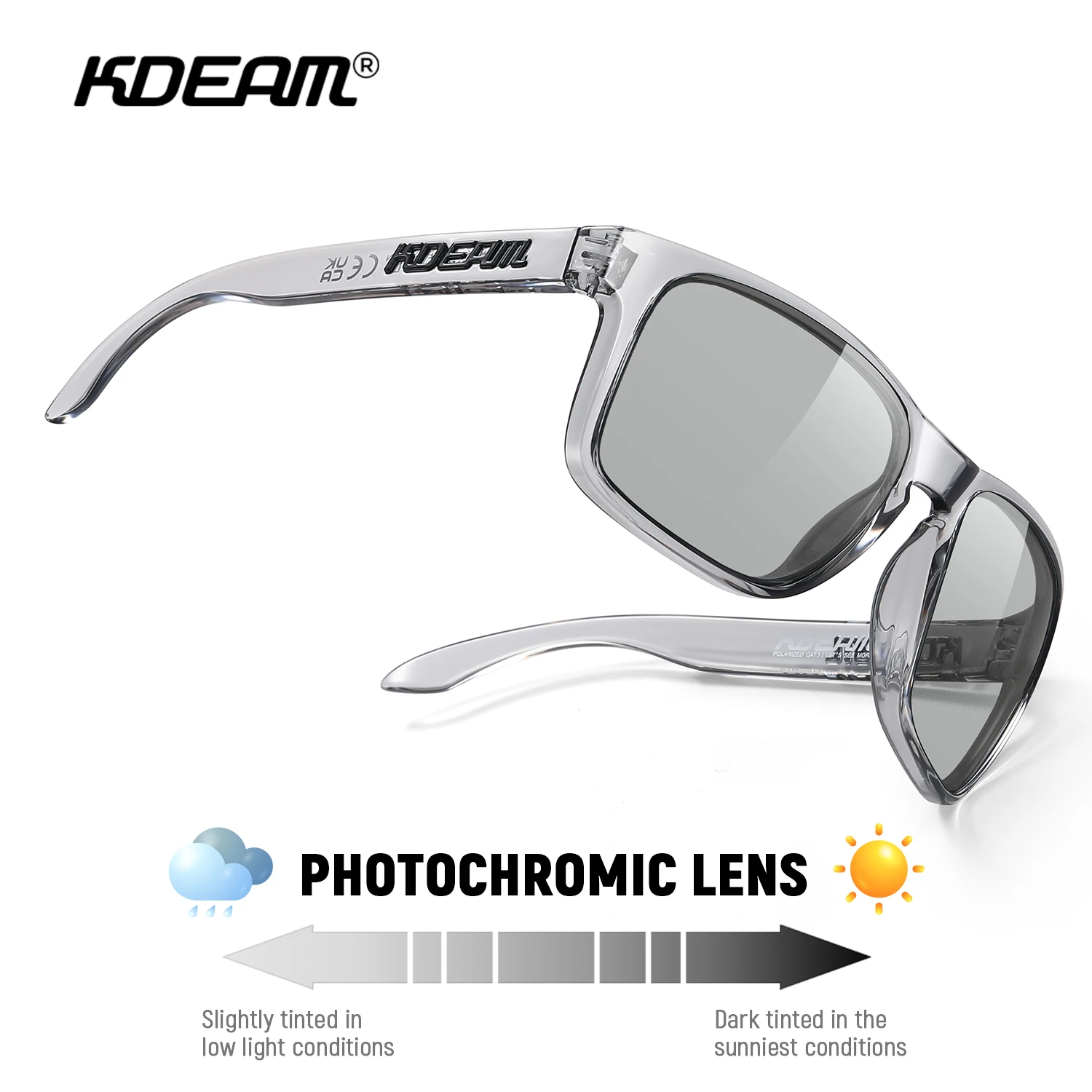 KDEAM Classic Fishing Polarized Sunglasses Large Size 148mm Overall Width Photochromic Sun Glasses For Driving Jogging Riding