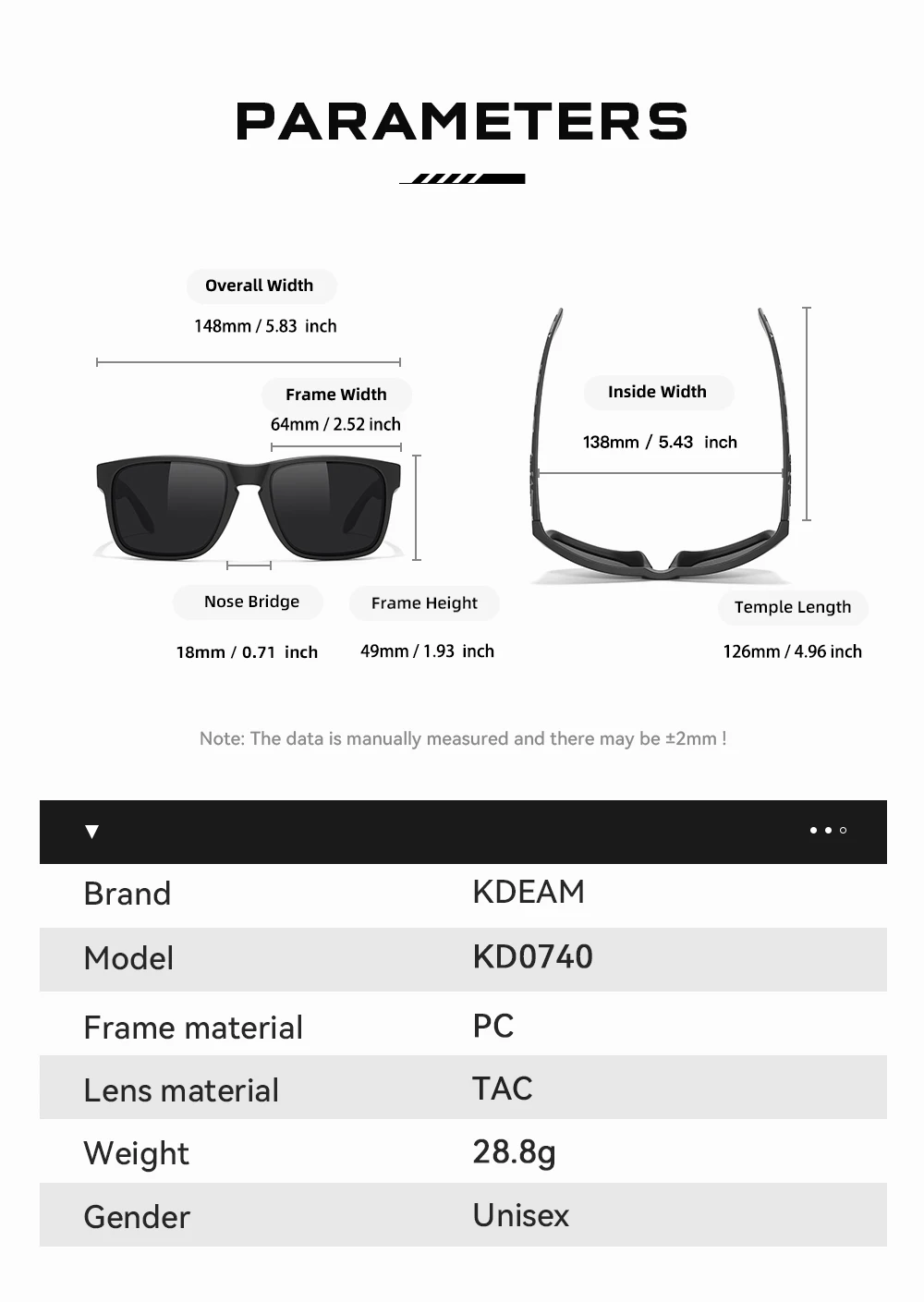KDEAM Classic Fishing Polarized Sunglasses Large Size 148mm Overall Width Photochromic Sun Glasses For Driving Jogging Riding