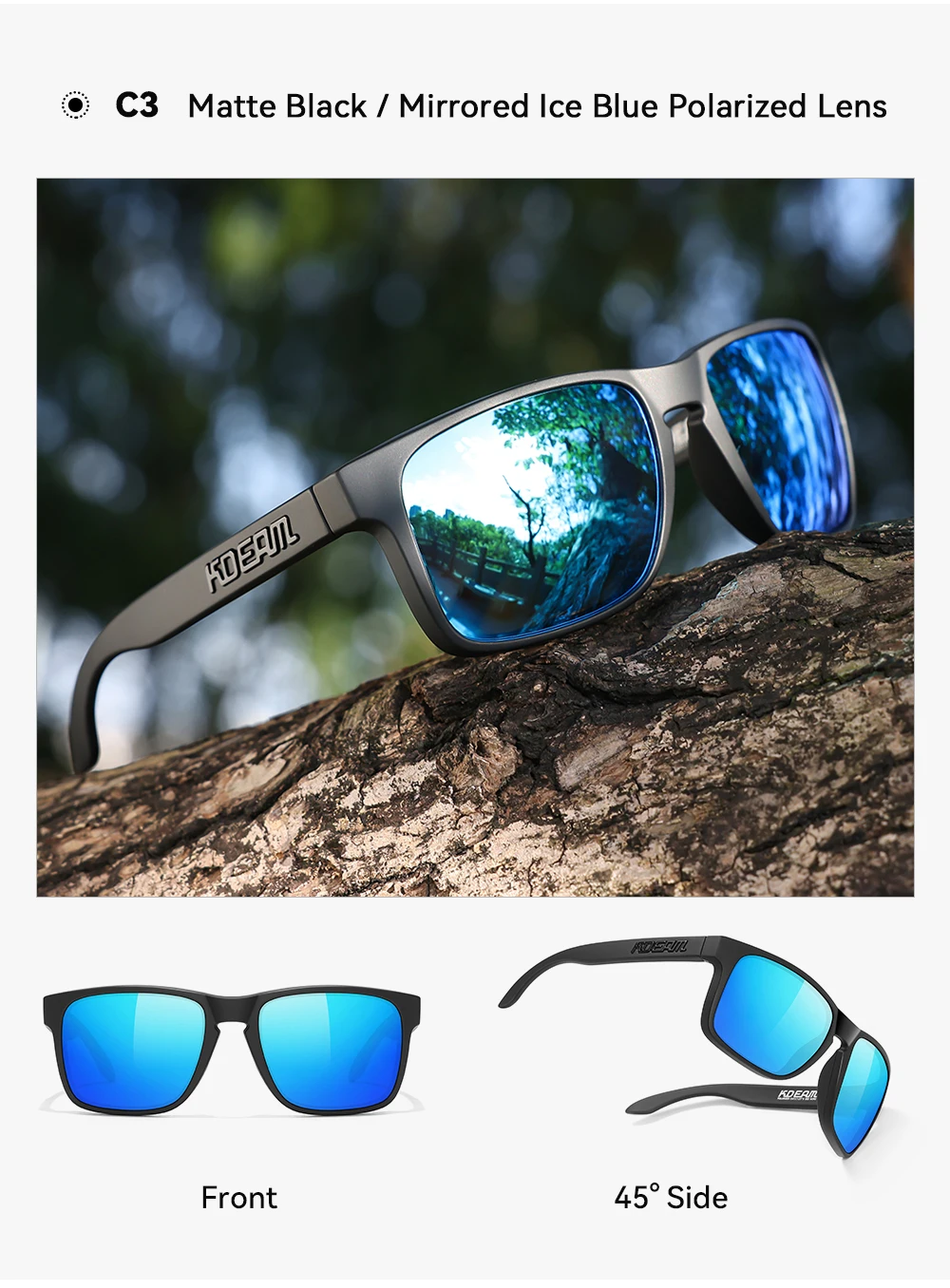 KDEAM Classic Fishing Polarized Sunglasses Large Size 148mm Overall Width Photochromic Sun Glasses For Driving Jogging Riding