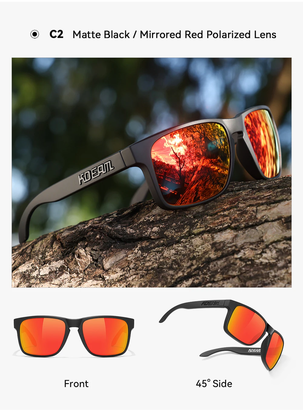 KDEAM Classic Fishing Polarized Sunglasses Large Size 148mm Overall Width Photochromic Sun Glasses For Driving Jogging Riding