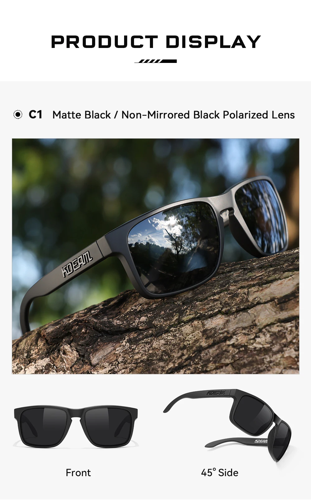 KDEAM Classic Fishing Polarized Sunglasses Large Size 148mm Overall Width Photochromic Sun Glasses For Driving Jogging Riding