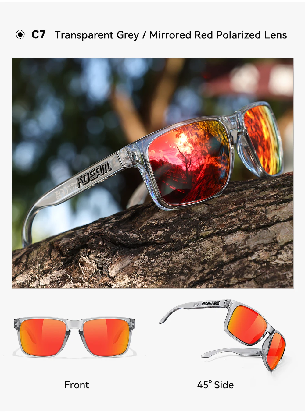KDEAM Classic Fishing Polarized Sunglasses Large Size 148mm Overall Width Photochromic Sun Glasses For Driving Jogging Riding