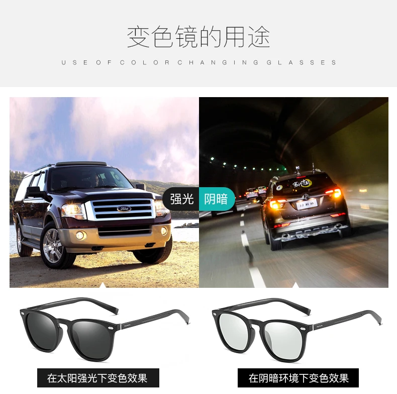 AORON Polarized Photochromic Sunglasses Men /Women Classic Round Sun Glasses TR Frame Aluminum Magnesium Leg