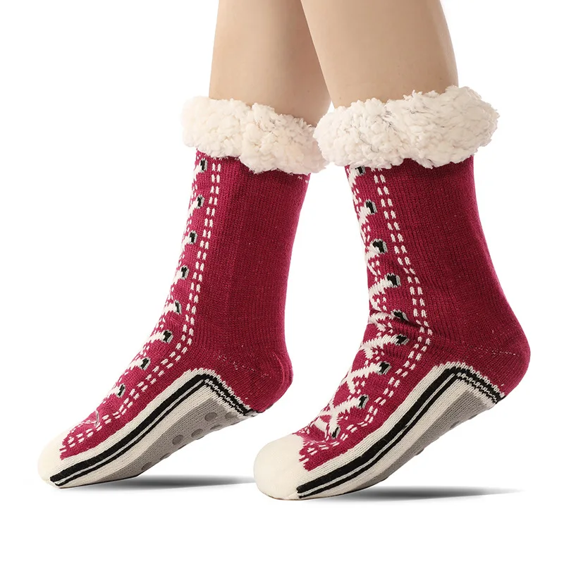 Fuzzy Fluffy Sock Women Winter Christmas Gift Warm Plush Non slip Home Sleeping Soft Female Floor Thermal Slipper Sock Snowflake