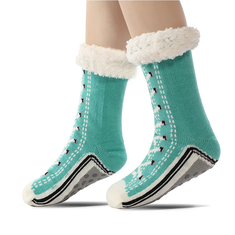 Fuzzy Fluffy Sock Women Winter Christmas Gift Warm Plush Non slip Home Sleeping Soft Female Floor Thermal Slipper Sock Snowflake