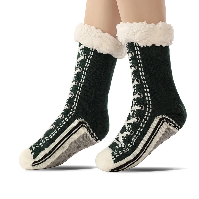 Fuzzy Fluffy Sock Women Winter Christmas Gift Warm Plush Non slip Home Sleeping Soft Female Floor Thermal Slipper Sock Snowflake