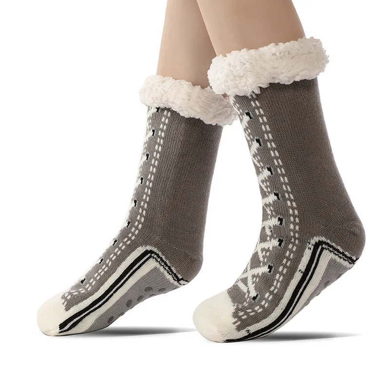 Fuzzy Fluffy Sock Women Winter Christmas Gift Warm Plush Non slip Home Sleeping Soft Female Floor Thermal Slipper Sock Snowflake