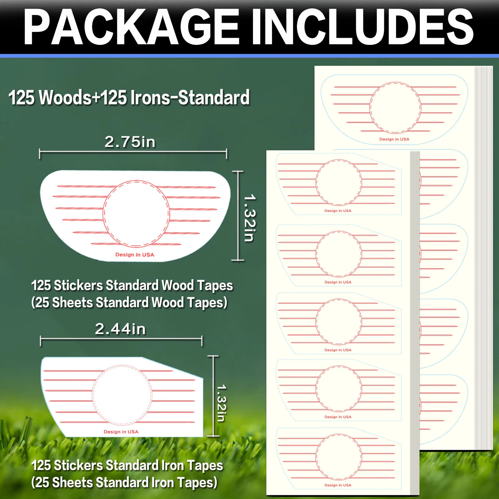 125/250P Golf Club Impact Tape Stickers Labels for Driver Woods Irons, Ball Hitting Recorder Training Aids for Swing Practice