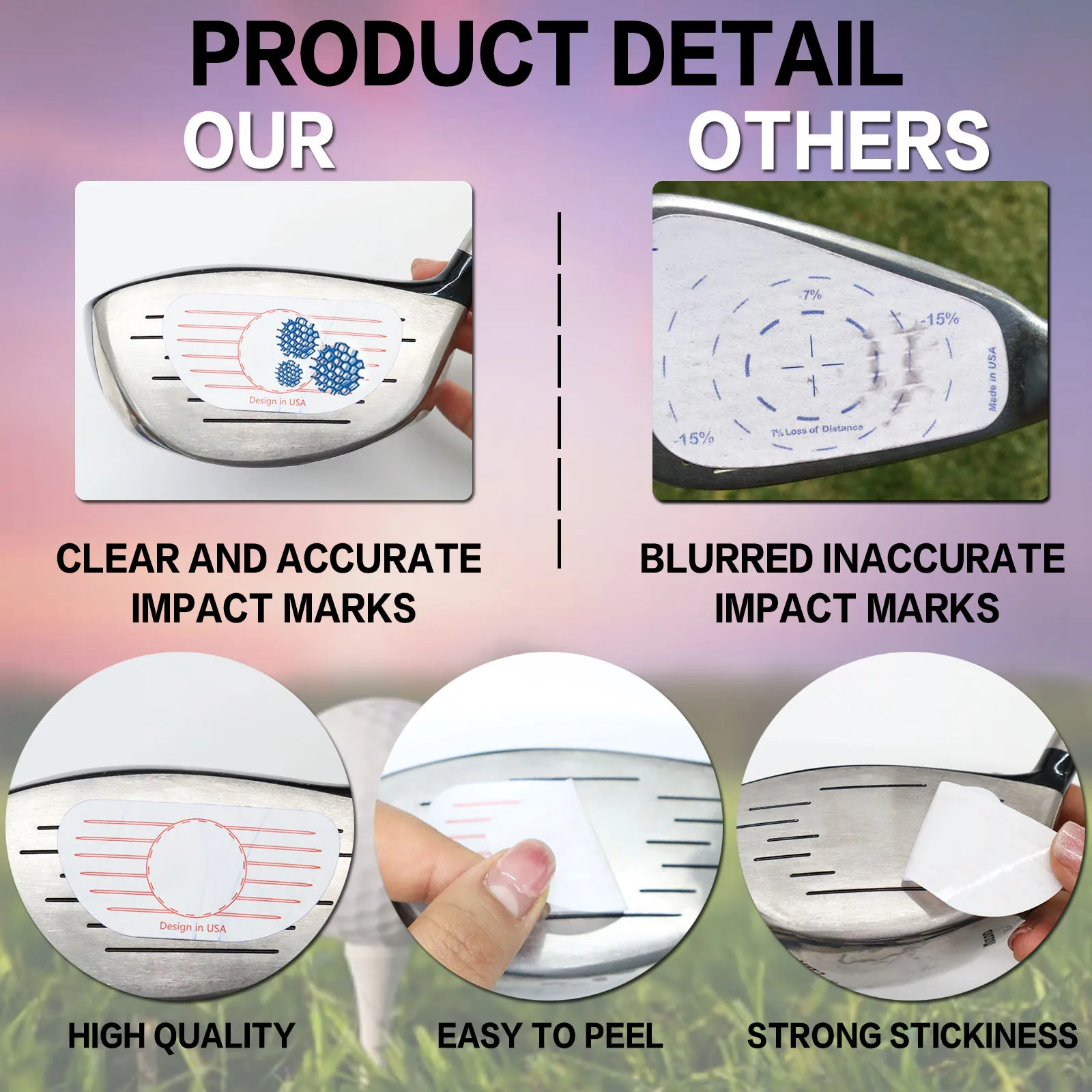 125/250P Golf Club Impact Tape Stickers Labels for Driver Woods Irons, Ball Hitting Recorder Training Aids for Swing Practice