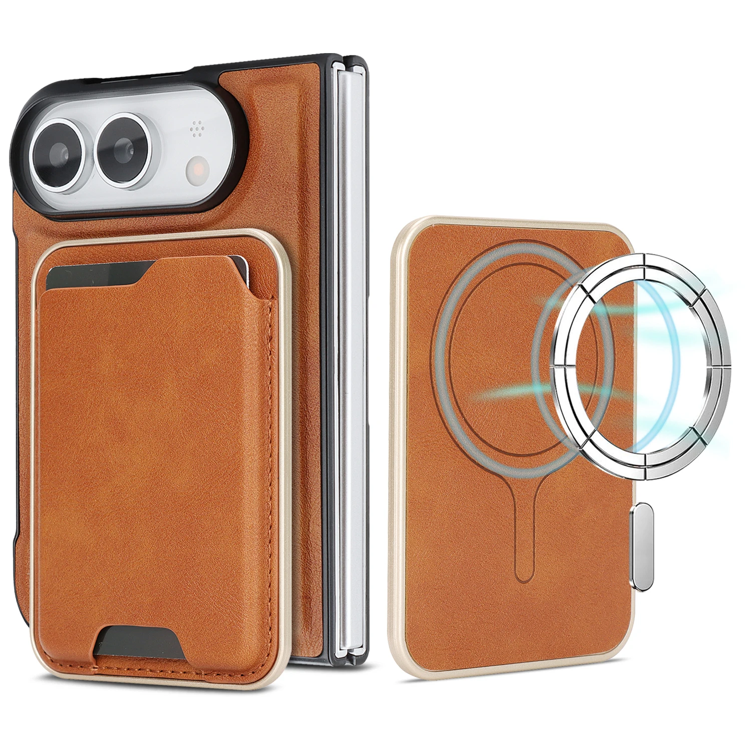 2 in 1 Detachable Card Holder Magnetic Leather Case for iPhone Ultra 18 Fold Shockproof for Magsafe Comfortable Grip Slim Cover