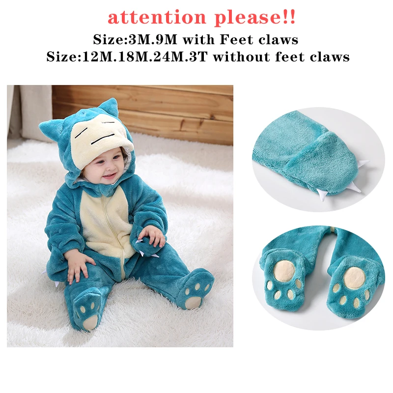Kigurumis Baby Romper Cartoon Snorlax Onesie  Infant Winter Warm Animal Costume Outfit Cosplay Funny Costume Halloween Pijama