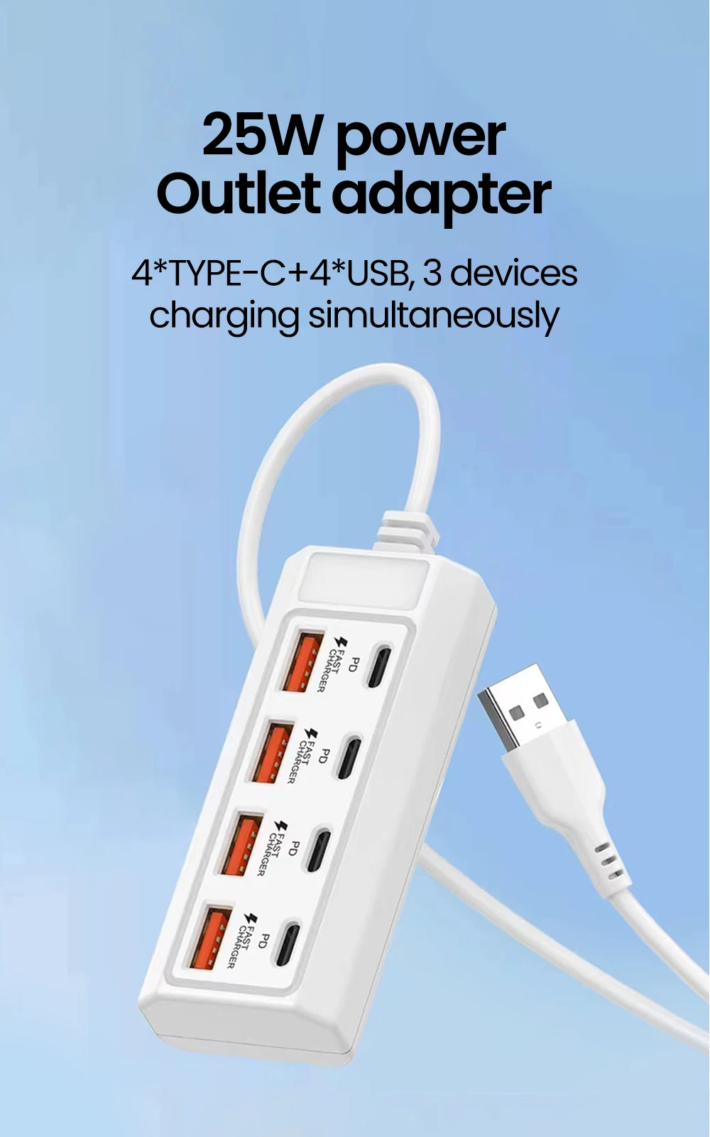 8 in 1 USB Electrical Socket 25W Fast Charging Power Outlet Adapter Docking Stations USB Splitter Converter USB Extension Socket