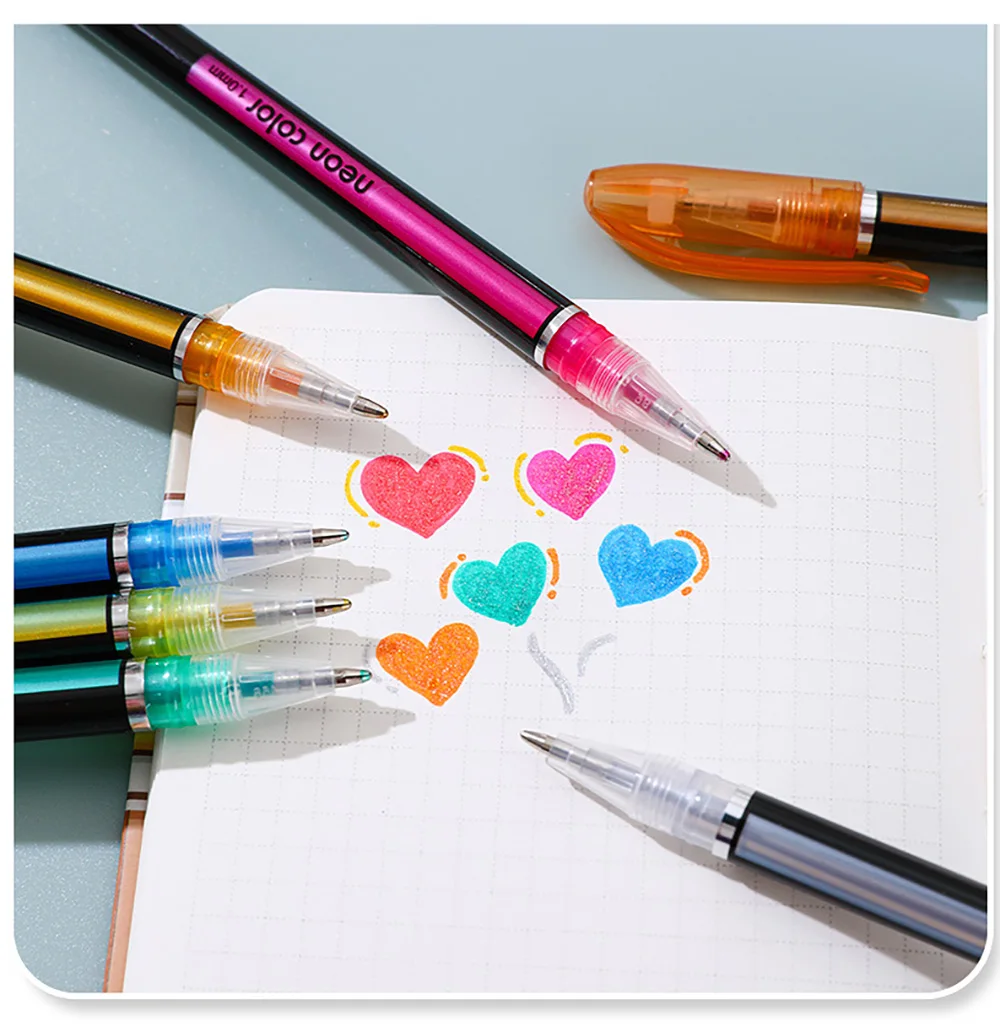 12/24Pcs Metallic Glitter Colors Gel Pens For School Office Adult Coloring Book Journals Drawing Art Markers Promotion Pen