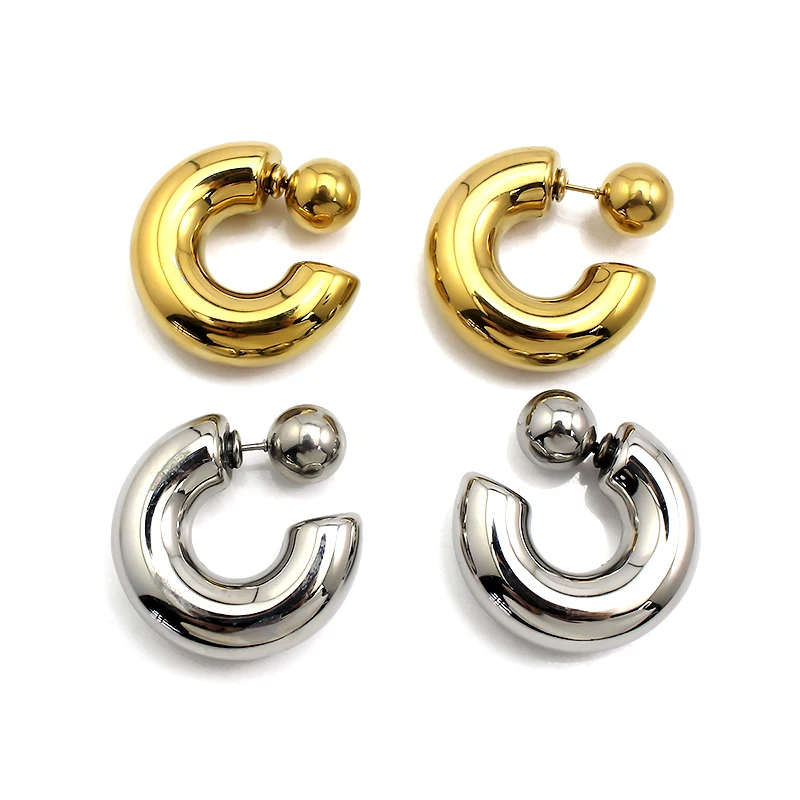 2025 New Fashion Exaggerated Earrings for Women 16K Gold Silver Plated Chunky Ball C Hoop Shaped Earring Stainless Steel Jewelry