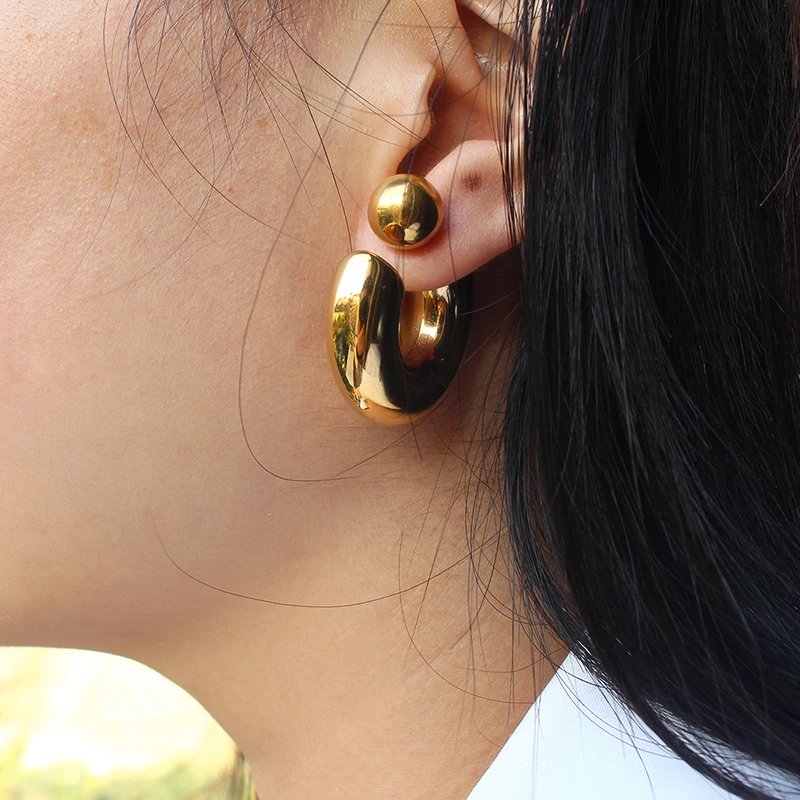 2025 New Fashion Exaggerated Earrings for Women 16K Gold Silver Plated Chunky Ball C Hoop Shaped Earring Stainless Steel Jewelry