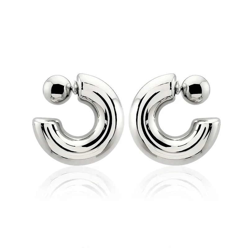 2025 New Fashion Exaggerated Earrings for Women 16K Gold Silver Plated Chunky Ball C Hoop Shaped Earring Stainless Steel Jewelry