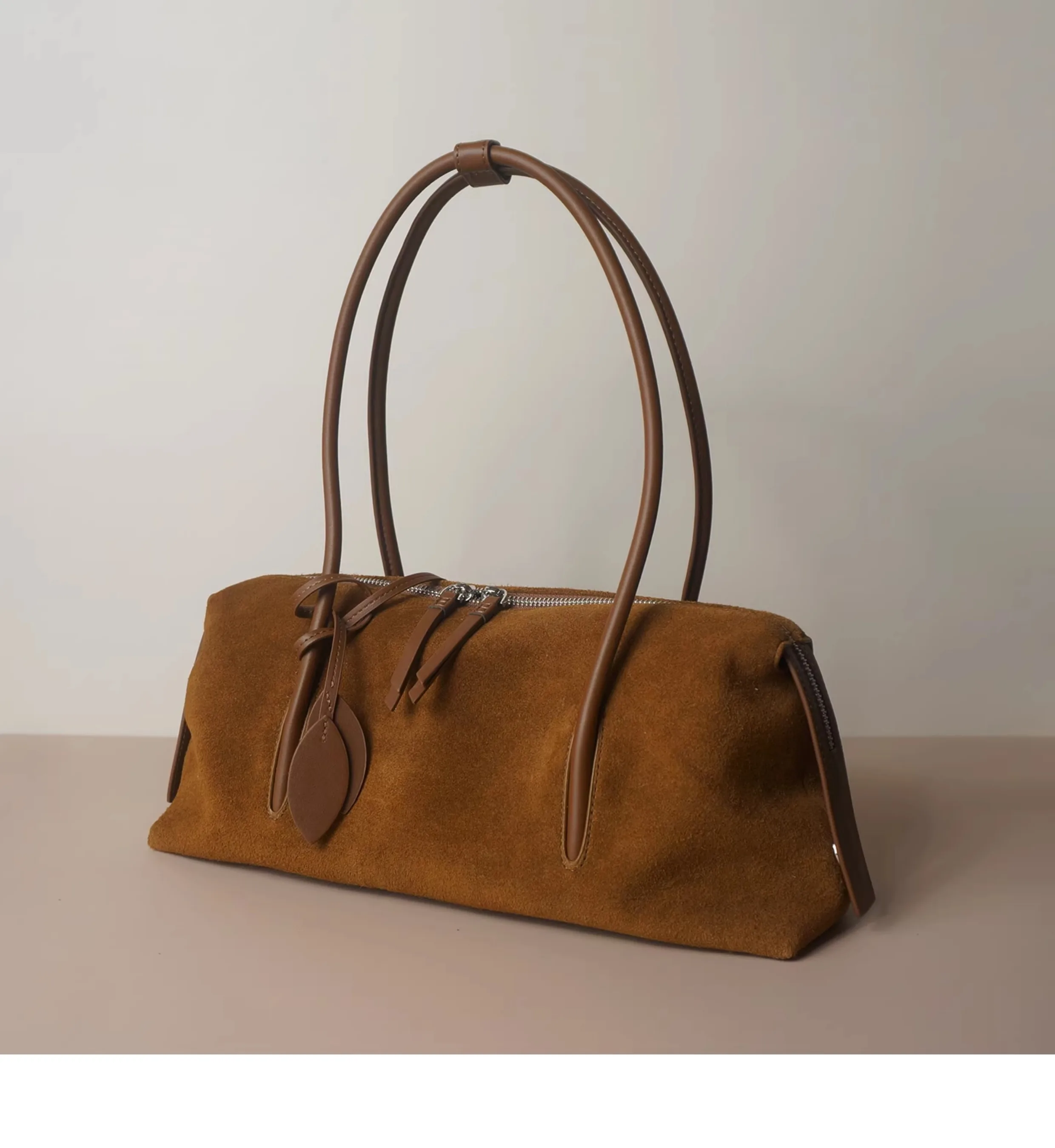 2027 Hot Sale Chic Tassel Design Women Armpit Shoulder Bag Caramel Coffee Color High-end Suede Cow Leather Women Handbag Winter