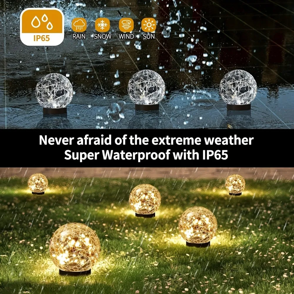 Solar Cracked Glass Ball Lights Outdoor, IP65 Waterproof Color Changing LED Garden Globe Decor for Pathway, Lawn, Patio and Yard