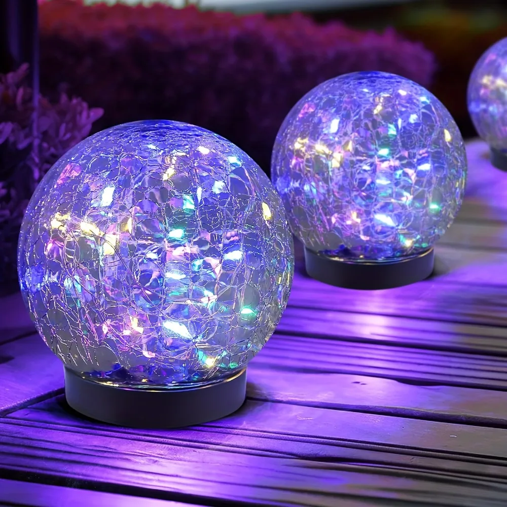 Solar Cracked Glass Ball Lights Outdoor, IP65 Waterproof Color Changing LED Garden Globe Decor for Pathway, Lawn, Patio and Yard