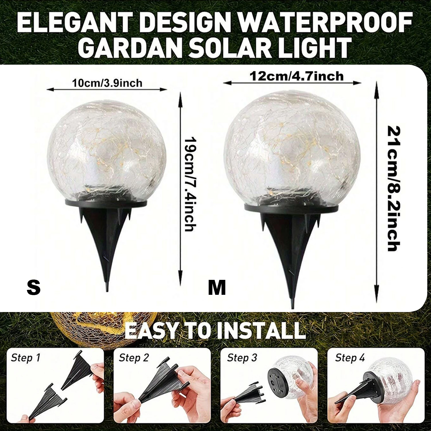 Solar Cracked Glass Ball Lights Outdoor, IP65 Waterproof Color Changing LED Garden Globe Decor for Pathway, Lawn, Patio and Yard
