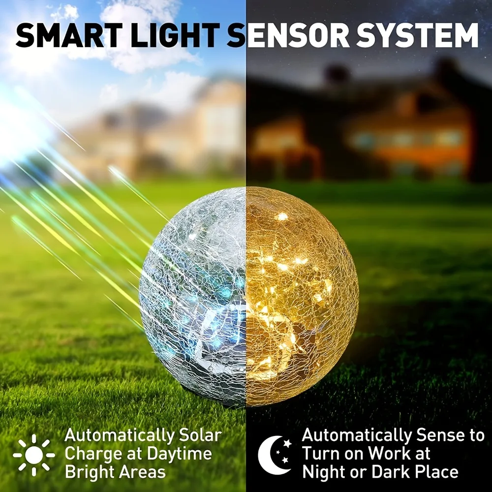 Solar Cracked Glass Ball Lights Outdoor, IP65 Waterproof Color Changing LED Garden Globe Decor for Pathway, Lawn, Patio and Yard