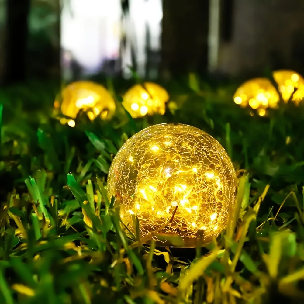 Solar Cracked Glass Ball Lights Outdoor, IP65 Waterproof Color Changing LED Garden Globe Decor for Pathway, Lawn, Patio and Yard