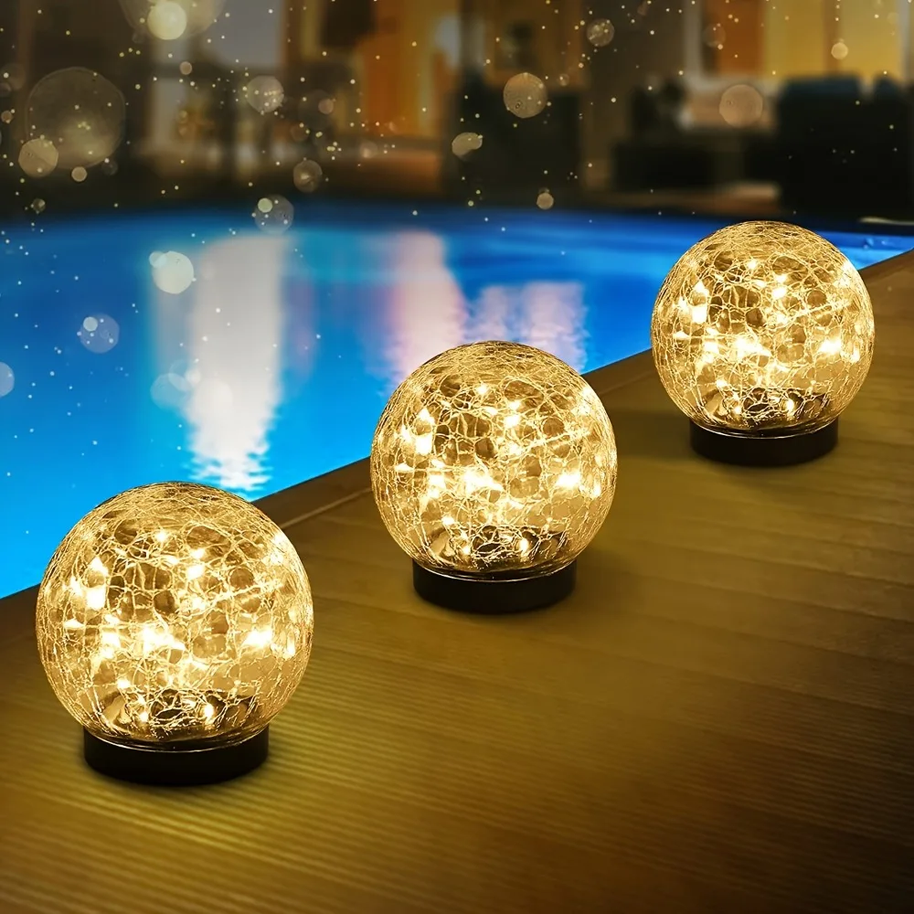 Solar Cracked Glass Ball Lights Outdoor, IP65 Waterproof Color Changing LED Garden Globe Decor for Pathway, Lawn, Patio and Yard